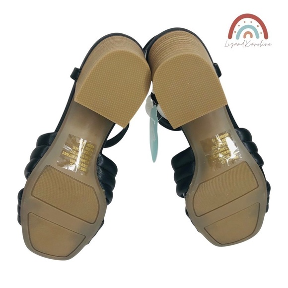 New! Faux Leather Quilted Crisscross Strappy Chunky Bloch Heel Square Sandals - Picture 8 of 10